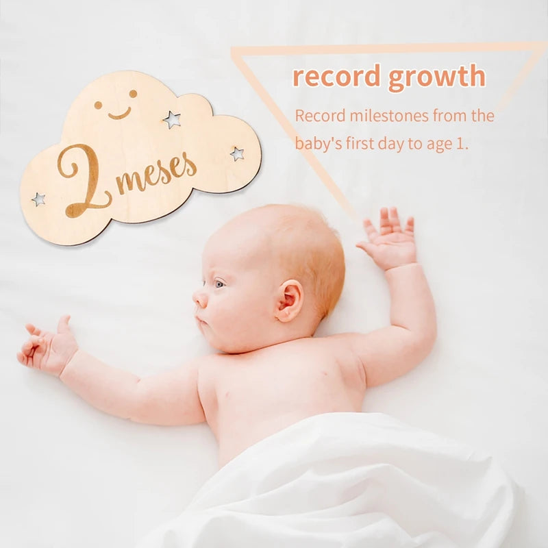 8pc/set Wooden Baby Milestone Card For Newborn Cute Cloud Shape Photography  Props Accessories Month Cards Sticker Newborn Gifts