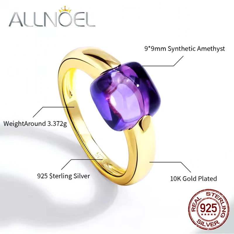ALLNOEL 925 Sterling Silver 10K Gold Plated Color Crystals Rings For women's ring Luxury Inlaid Water Drop Pendant Party Gift