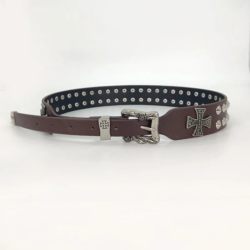 Unisex Cross Jeans Belt FeMale Gothic Accessory Punk Y2k Designer Belts For Women Hip hop Plus Size Rivet Black Men's Belt male