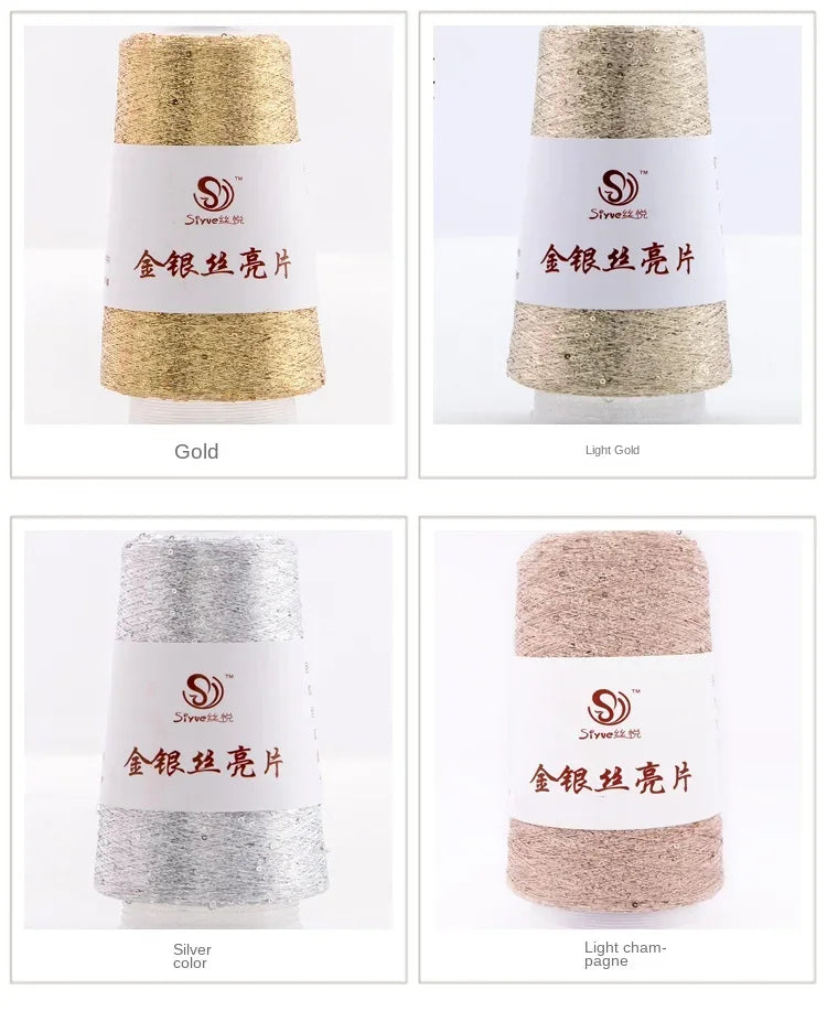 Lurex Sequined Companion Glitter Yarn Golden Wholesale 50g /Ball 1800M Sequin+ Gold Pure Silver Lurex Fabric Metallic Knit Yarn