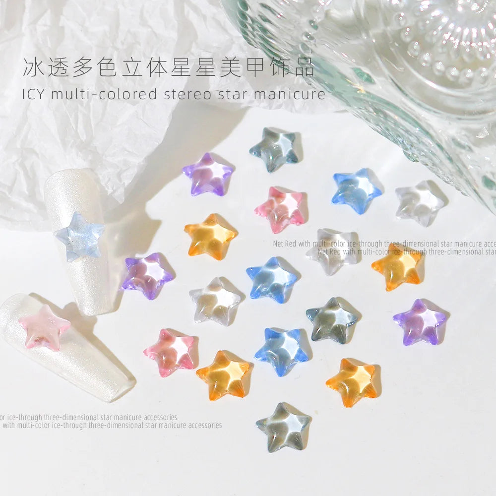 100 Stück Eistransparente Pentagramm Nail Art Charms Harz 3D Glänzende Sterne Nail Art Strass Flatback Edelsteine DIY Nagelzubehör