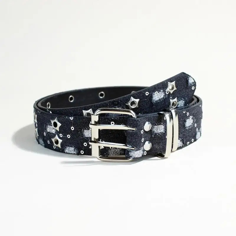 New Luxury Punk Belt Blue Denim Girdle HipHop Star Hollowed Pin Buckle Waistband For Men Women Fashion Accessories