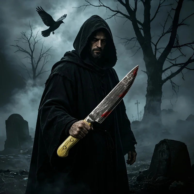Halloween haunted house costume props, unsharpened plastic bloody knife, chainsaw, bronze axe—festival horror-themed weapons