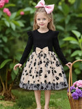 Spring Autumn Infant Toddler Girls round Neck Fly Sleeve Splice Flower Print Tulle Casual Dress for Baby Girls