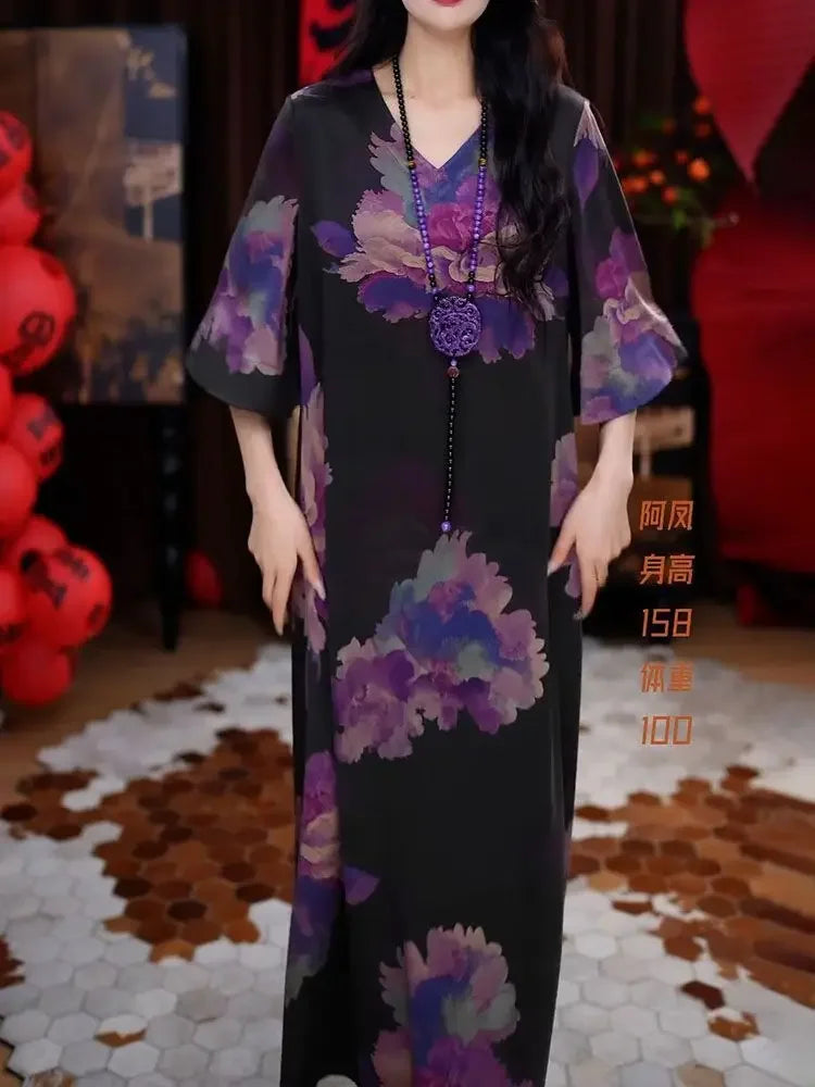 New Elegant Temperament V-neck Dress with New Style of Flesh Covering and Making It Look Thinner than the Knee A-line Skirt