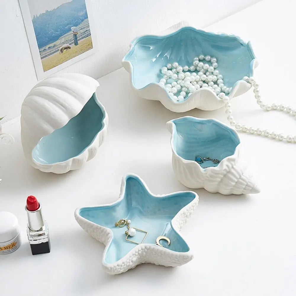 1 Pc Ceramic Starfish Shell Storage Tray Jewelry Display Tray Conch Storage Plate Earrings Ring Box Crafts Decoration