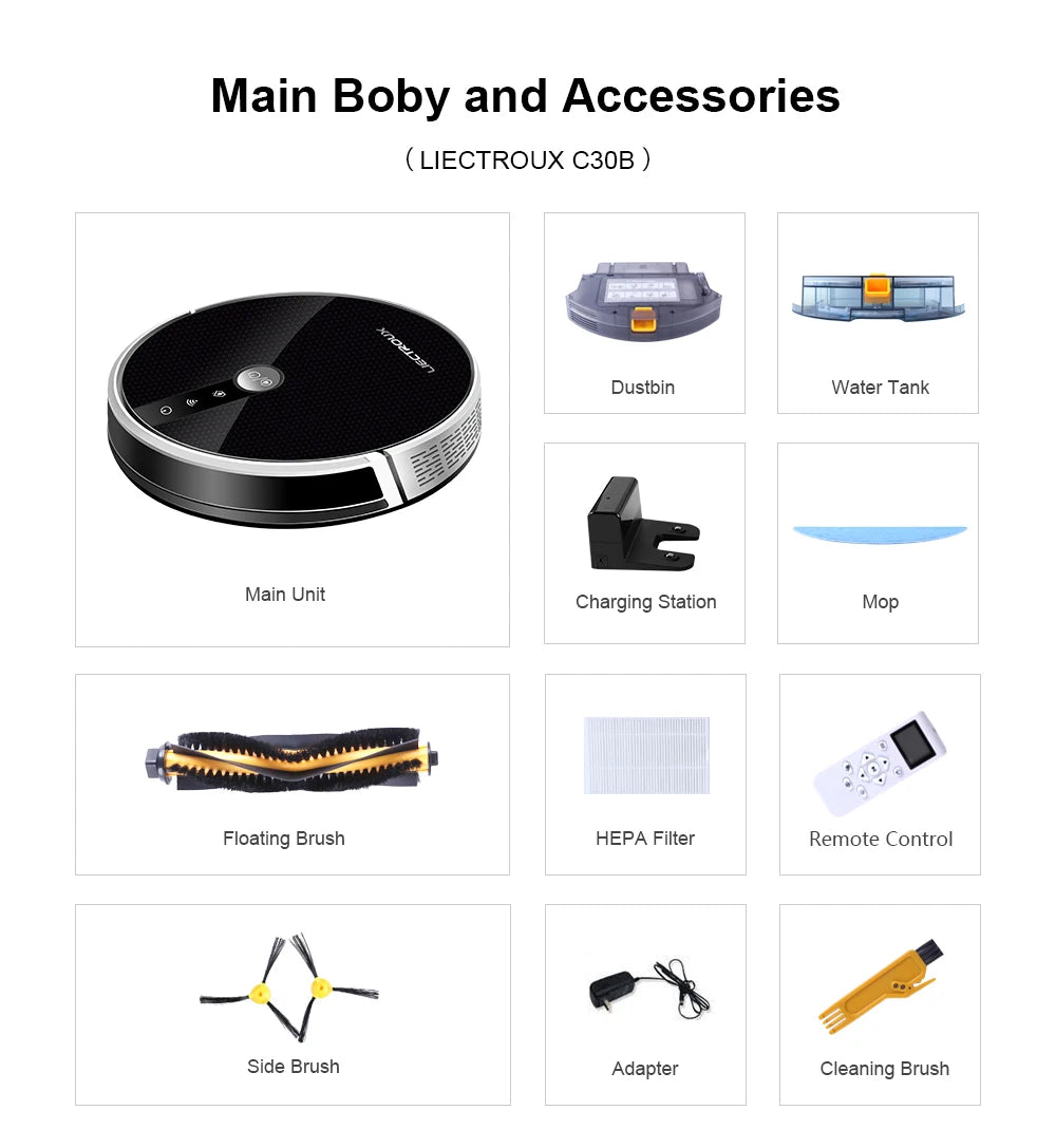 LIECTROUX C30B Robot Vacuum Cleaner AI Map Navigation,Smart Partition,WiFi App,6000Pa Suction,Dry and Wet Mopping,Disinfection
