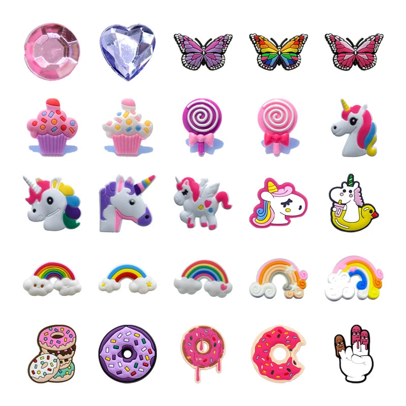 1pcs Cute Shoe Charms for Girls Fit Sandal Accessories Women Shoe Decorations Pins Unicorns Doughnuts Rainbow Party Favor Gift