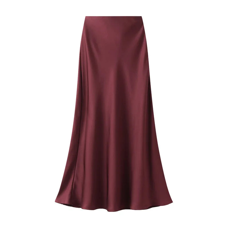 Woman 2025 Satin Skirt Women High Waist Long Skirts for Women Summer Black Midi Skirt Office Elegant Women's Skirts LSK9836