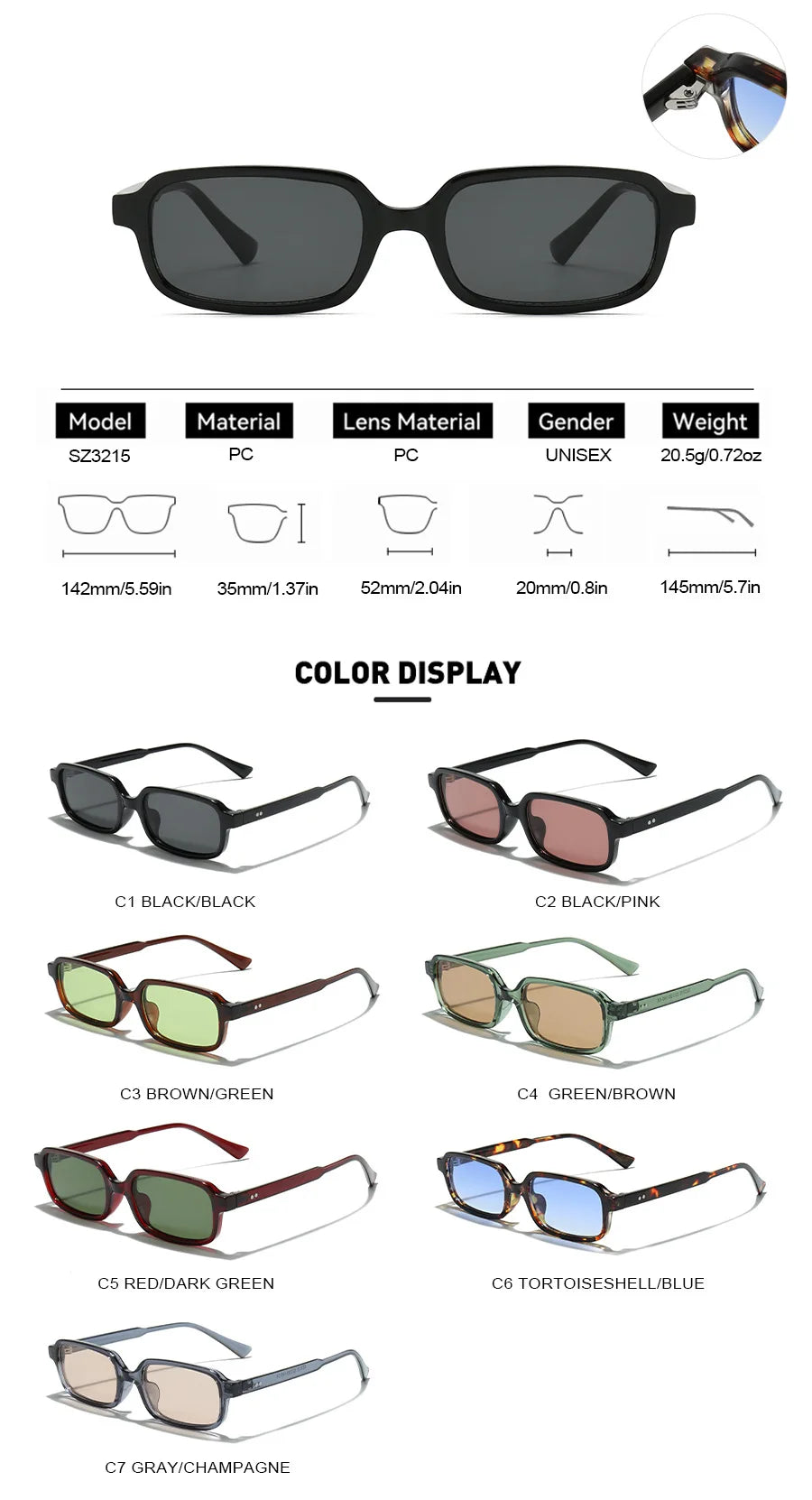 DDDLONG Retro Fashion Y2K Punk Square Sunglasses Women Men Sun Glasses Classic Vintage UV400 Outdoor Shades D644
