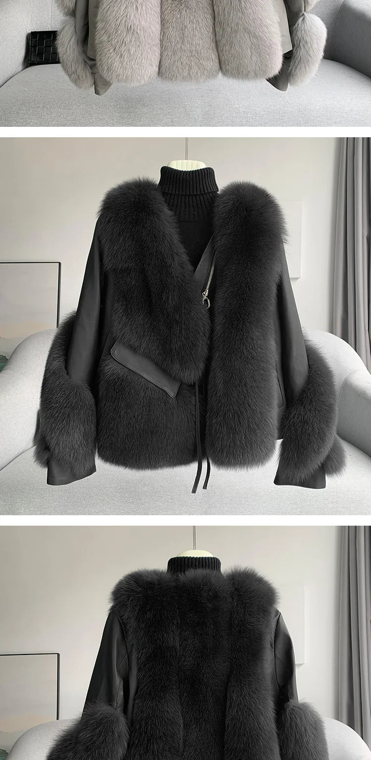 OFTBUY 2022 Real Fur Coat Winter Jacket Women Natural Fox Fur Genuine Leather Outerwear  Streetwear Locomotive Thick Warm New