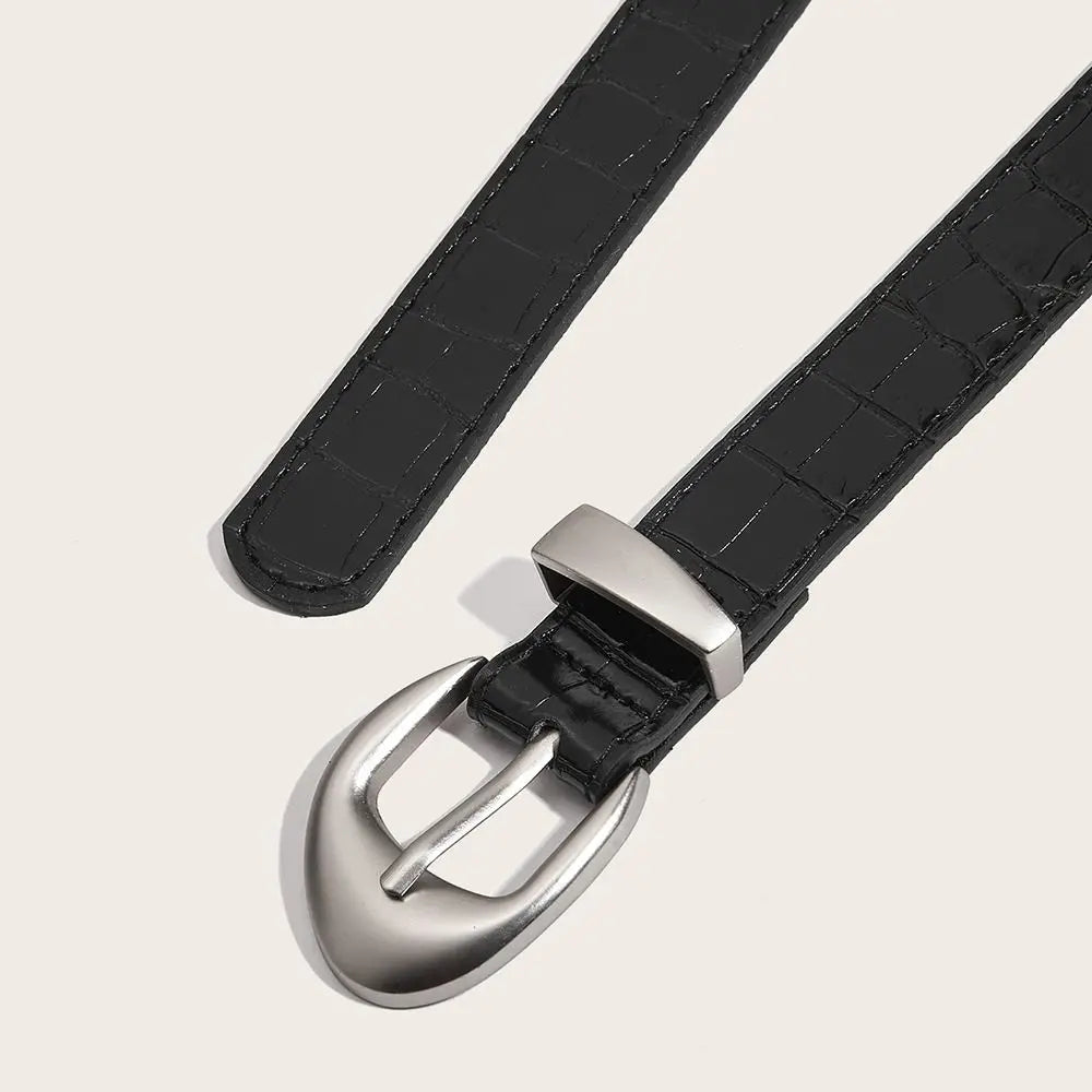 Ins Style Crocodile Pattern Women's Belt PU Leather Korean Thin Waist Belt Niche Black Red Dress Jeans Belt For Girls