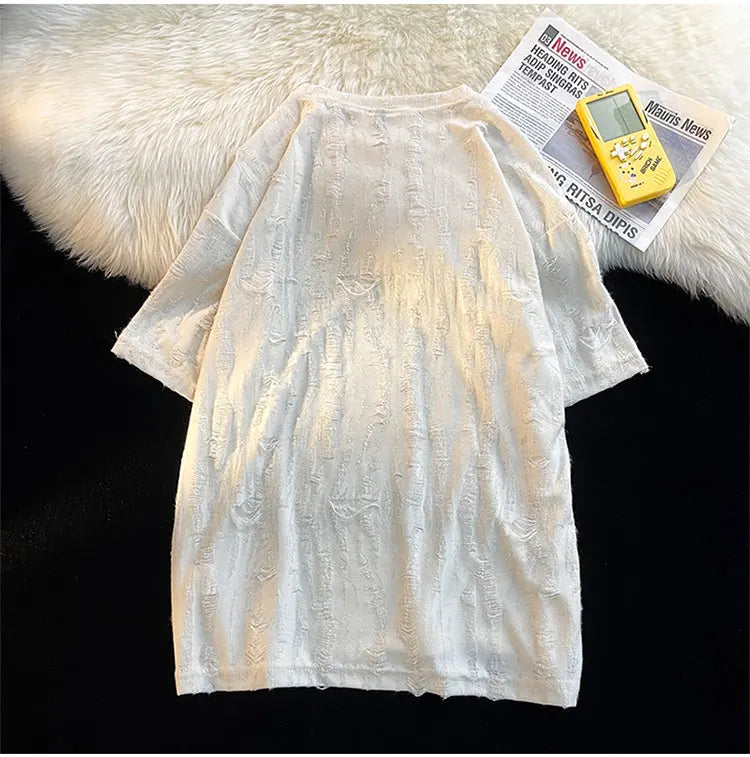 Ripped T-shirts Men Hole Y2k Tops Streetwear Summer O-neck Clothing Hip Hop Fashion Teens American Retro Vintage Футболки Baggy