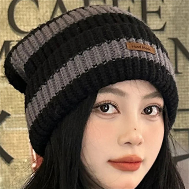Stripe Knitted Winter Hats, Women Warm Caps, Casual Men's Hip Hop Beanies, Unisex Bonnet