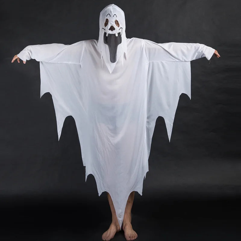 Halloween White Ghost Costume Spooky Spirit Outfit for Haunted House Costume Party Night Parade Festival Theme Event Dress Up