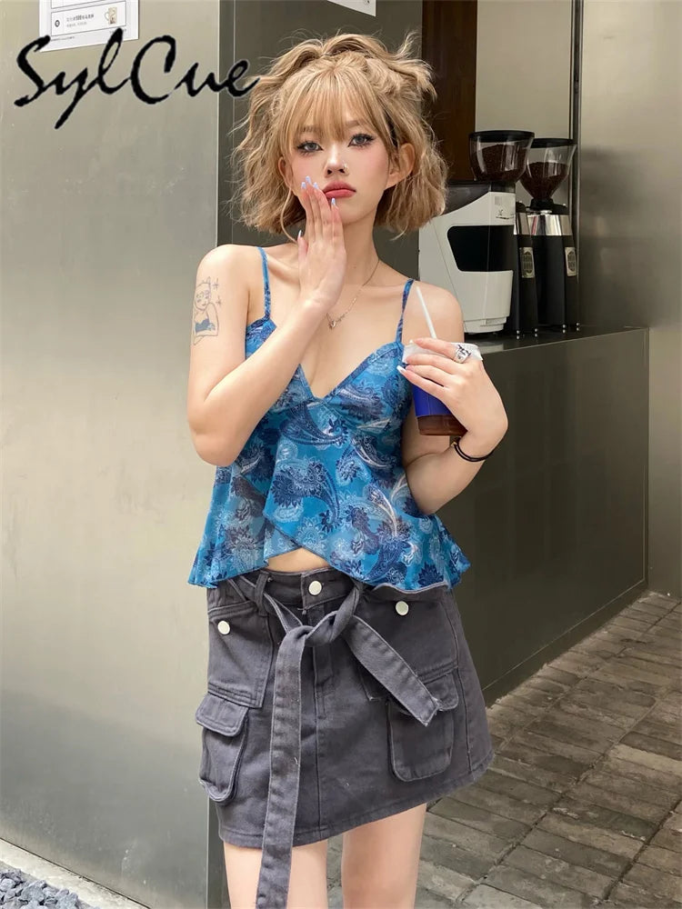 Sylcue Simple And Light Summer Cool Breathable Soft Casual All-Match Sexy Mature Charming Women'S Butterfly Classical Print Vest
