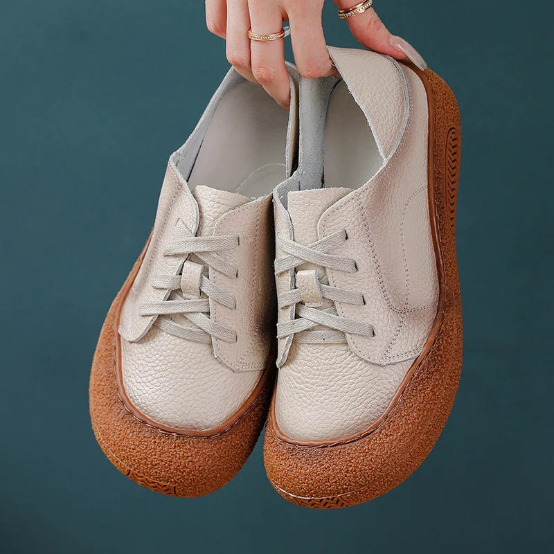 Neue handgemachte Damenschuhe aus echtem Leder, Ganzjahresschuhe, Oxfords, flache Damenschnürschuhe, gemütliche Mokassins, runde Ballerinas