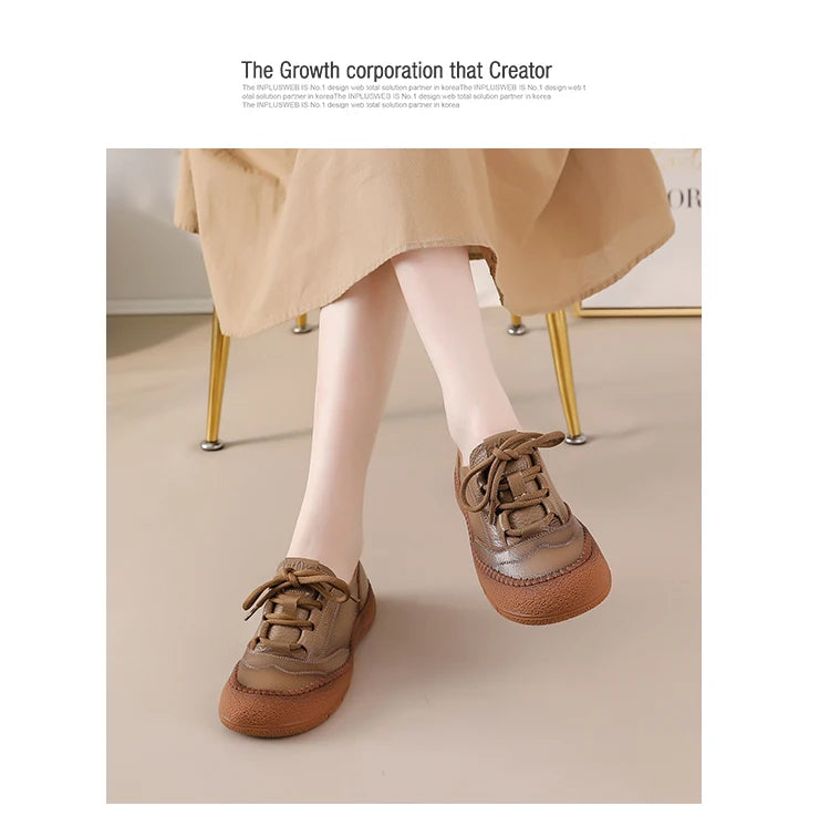 Neue handgemachte Damenschuhe aus echtem Leder, Ganzjahresschuhe, Oxfords, flache Damenschnürschuhe, gemütliche Mokassins, runde Ballerinas