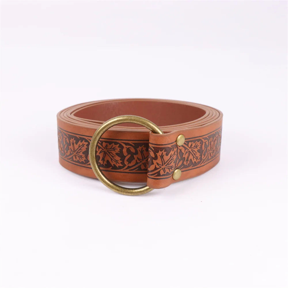 1/6PCS Medieval Belt Cosplay Elf Leaf Embossed Retro Leather Belt With Potion Glass Magic Bottle Viking Knight Halloween Belt