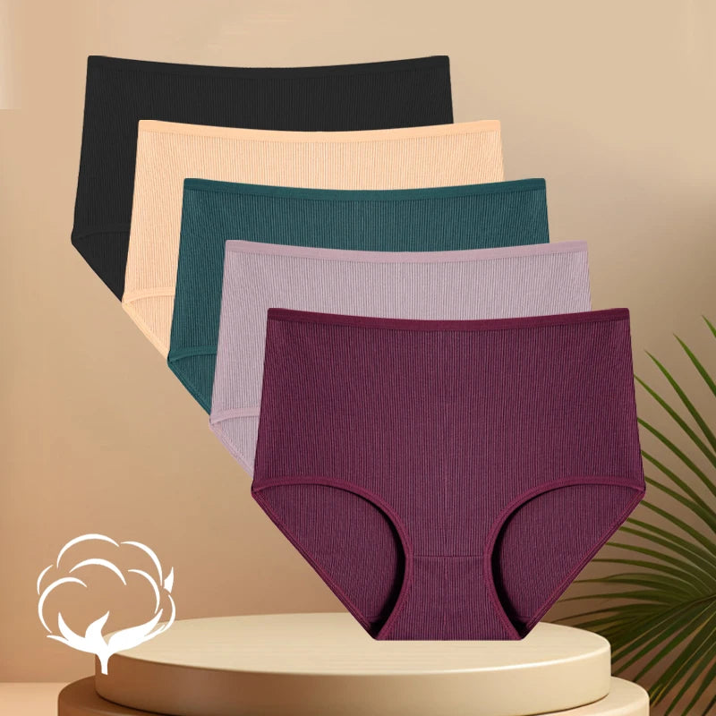 5PCS High Waist Cotton Underpants Women's Sexy Comfortable Briefs Seamless Breathable Panties Girls Stretch Soft Lingerie S-XXL