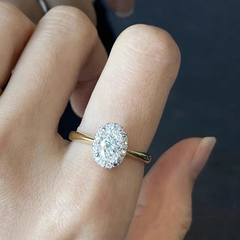 Huitan Trendy Women Wedding Rings Luxury Two Tone Crystal AA Cubic Zirconia Engagement Anniversary Party Elegant Female Jewelry
