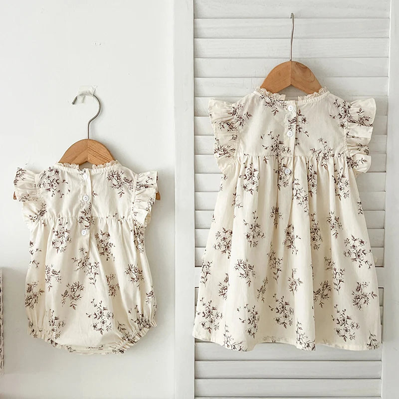 0-7Yrs Toddler Sister Dress Newborn Baby Girl Lace Romper Ruffle Sleeveless Jumpsuit Infant Onepiece Spring Summer Baby Clothes