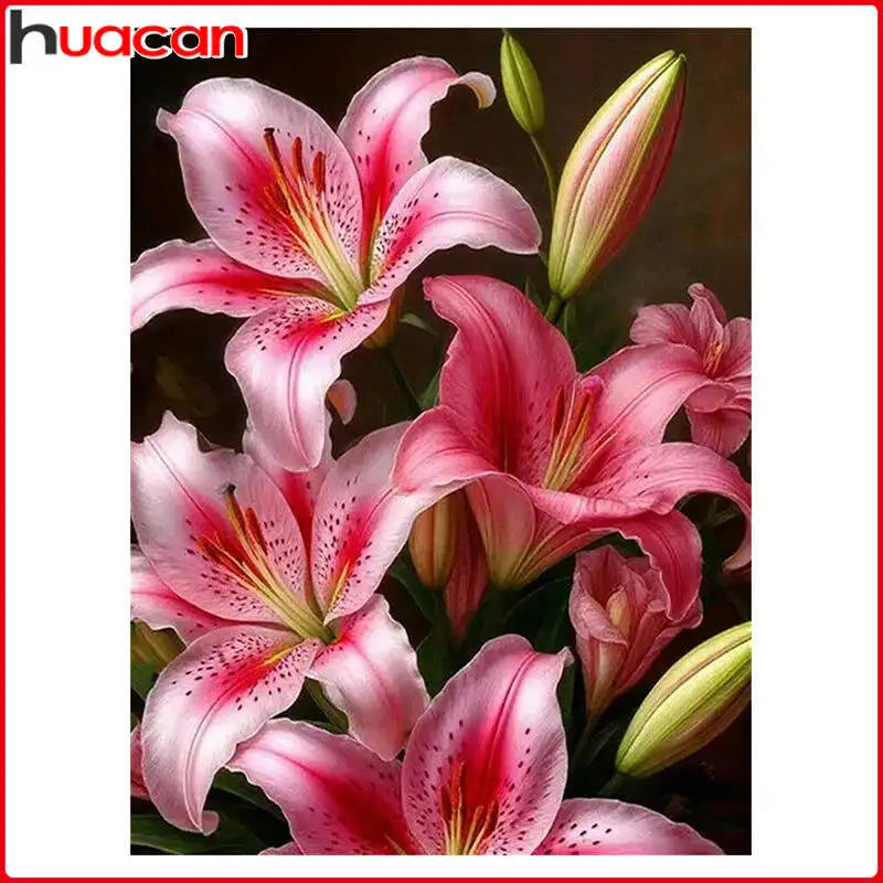HUACAN Lily Branch Diamond Painting Full Square Round Drill Landscape Diamond Embroidery Picture Of Rhinestones