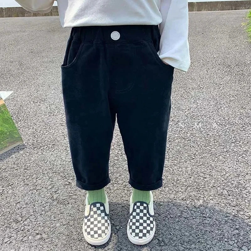 Boys and Girls Pants Spring and Autumn Children's Casual Pants Foreign Korean Cotton Pants Baby White Elastic Pants