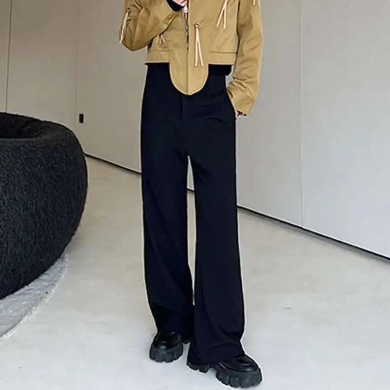 IEFB Men's Suit Pants Solid Color Niche Design Korean Style Casual Straight Elastic Waist Versatile Trousers 2023 New 9C2269