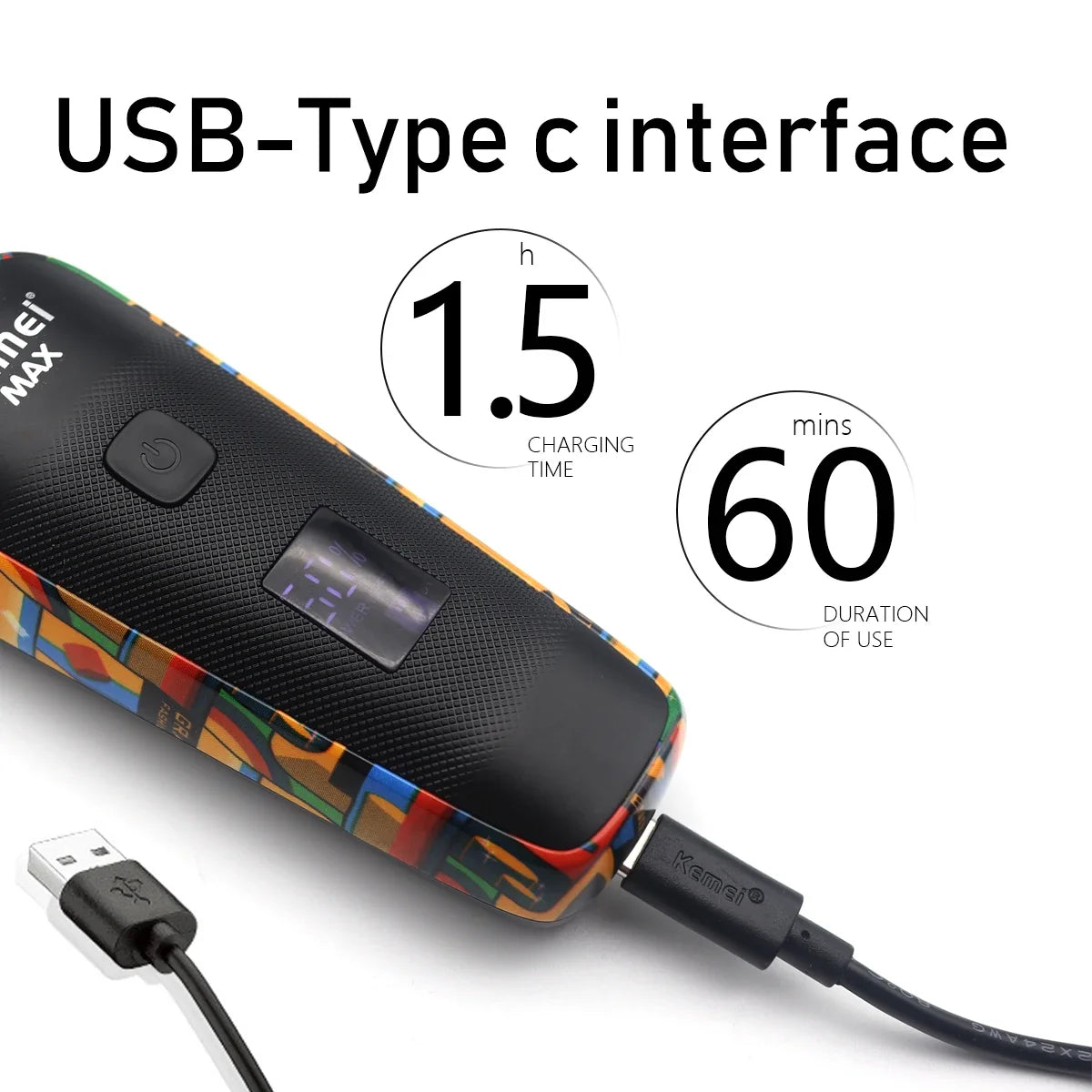 Kemei Professional Electric Hair Clipper Rechargeable Graffiti Pattern Beard Trimmer Men's Shaver KM-MAX5090 KM-RS7098