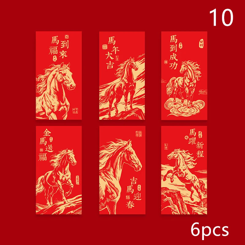 6 Pcs 2026 New Year Red Envelope Chinese Spring Festival Lucky Money Pockets Year of the Horse Lunar Year Celebration Supplies
