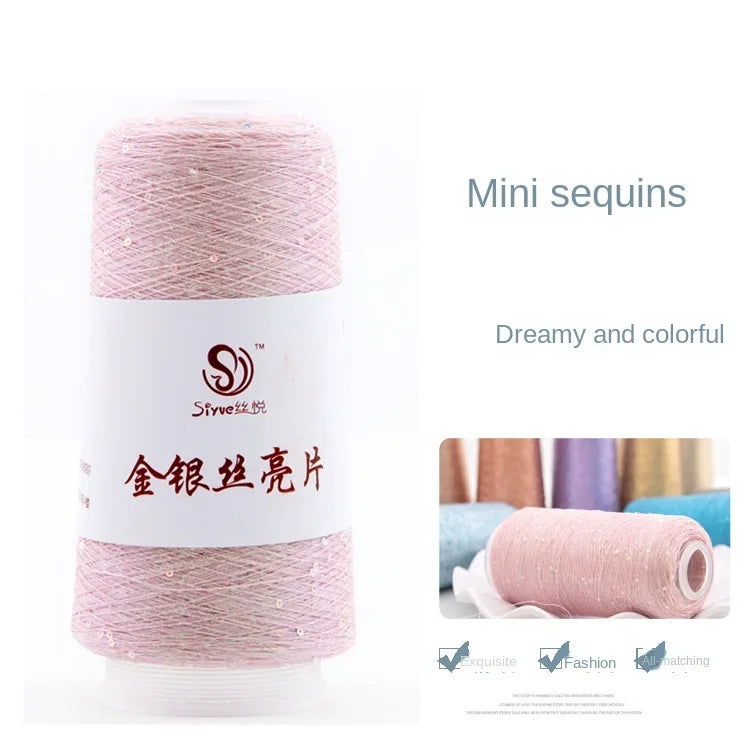 Lurex Sequined Companion Glitter Yarn Golden Wholesale 50g /Ball 1800M Sequin+ Gold Pure Silver Lurex Fabric Metallic Knit Yarn