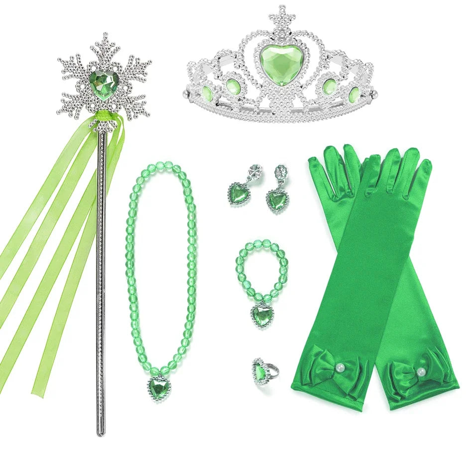 Princess Girls Anna Elsa Accessory Costume Photography Props Gloves Tiara Angle Fairy Wand Jewelry Set Fancy Dress Role Play