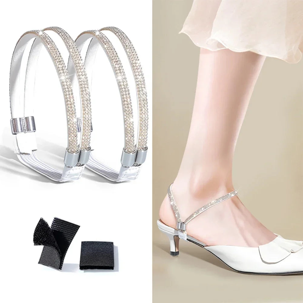 2pcs Anti-skid High Heels Shoes Band Women Rhinestone Shoelaces Triangle Bundle Anti-drop Straps Belt Drill Elastic Fixing Belts