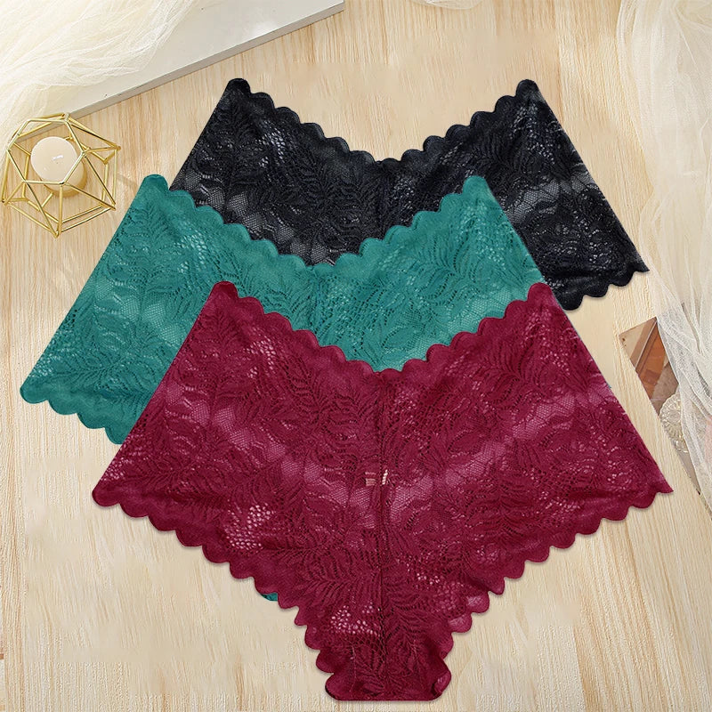 FINETOO 3PCS/Set Women Floral Lace Panties High Waist Briefs Sexy Lingerie Pantys S-XL Underpants Female Underwear Intimates