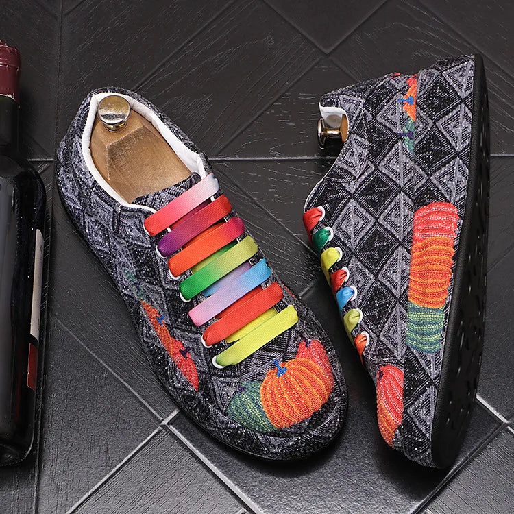 Sneakers Casual Mens Designer Bling Graffiti Board Shoes Fashion Microfiber Leather Breathable Increased Internal Platform Shoes