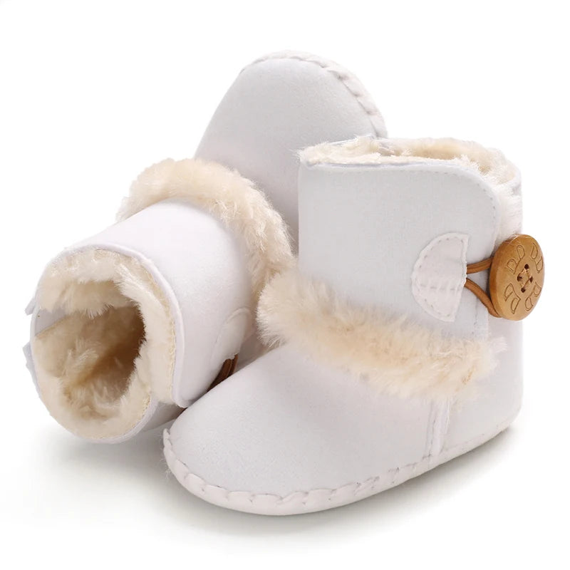 0-18 Month Old Baby Warm Shoes With Semi Rubber Sole Anti Slip and Plush Snow Boots For Autumn and Winter
