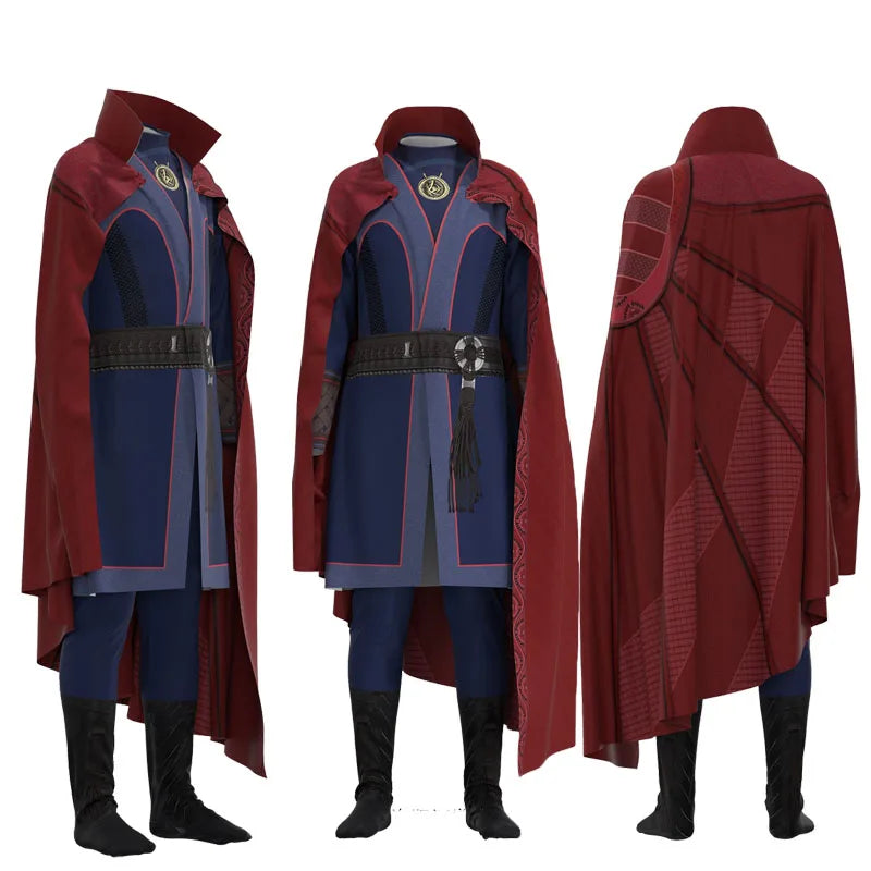 Halloween Party Adult Men Doctor Cosplay Costume Outfits Top Coat Red Velvet Cloak Pants All Set Carnival Disguise Suit