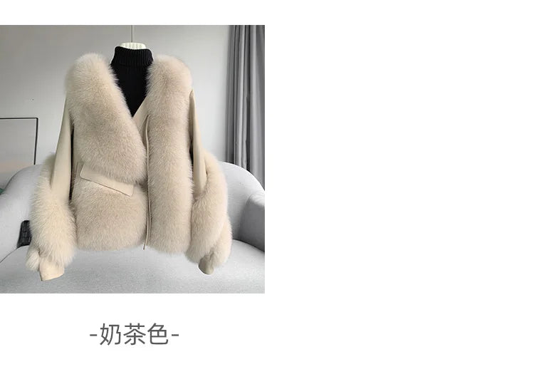 OFTBUY 2022 Real Fur Coat Winter Jacket Women Natural Fox Fur Genuine Leather Outerwear  Streetwear Locomotive Thick Warm New