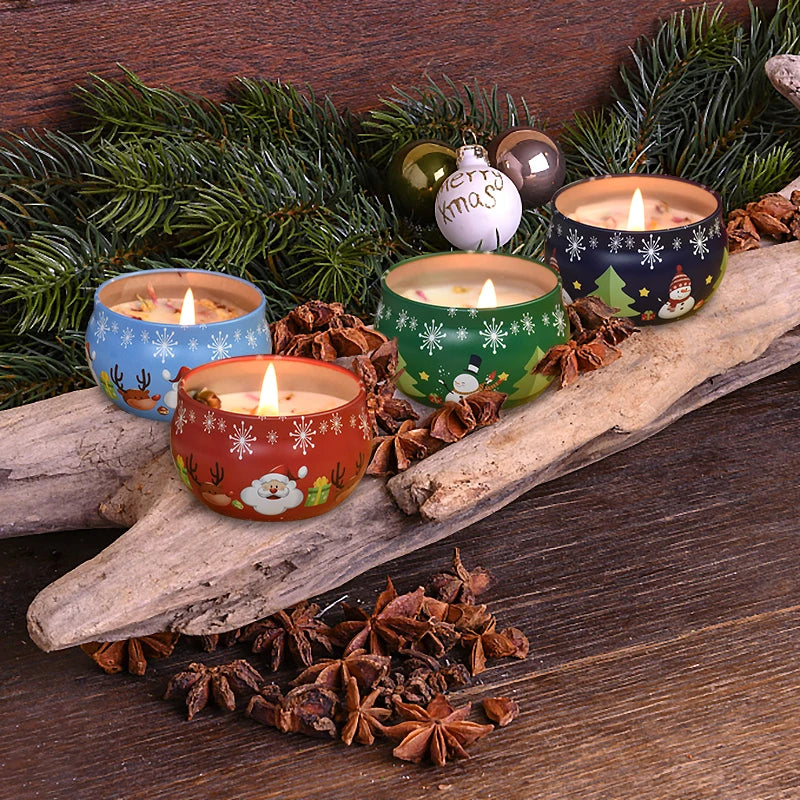 1PC Christmas Aromatherapy Candle Tinplate Rose Goji Berry Blood Orange Lavender Vanilla Gift New Year Party Home Decoration