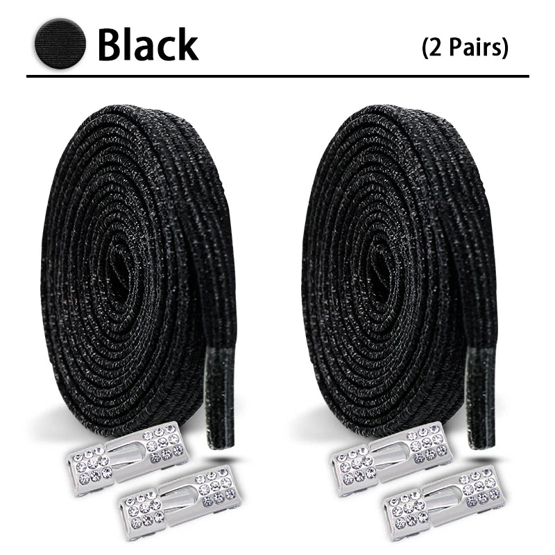 Colorful Elastic Laces Sneakers No Tie Shoe laces Diamond Lock Glitter Shoelaces Without ties Shoe Accessorie 1Pair/2Pair