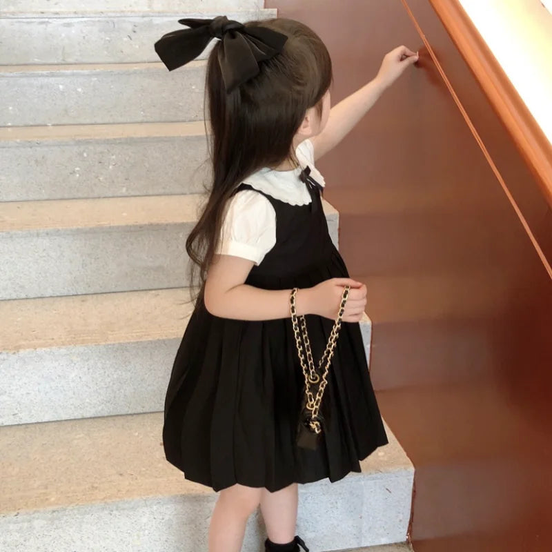 Girls Pleated Dress Kids Japanese Korean Preppy Style Princess Doll Collar Dresses Baby Dress Primary School Uniforms