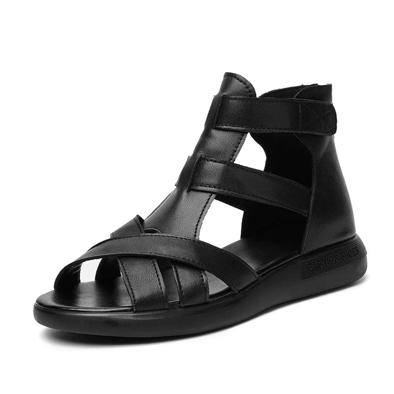 GKTINOO Summer Open Toe Genuine Leather Sandals Flat Shoes Roman Sandals 2026 Large Size Cool Boots Women Shoes Flat Sandals New
