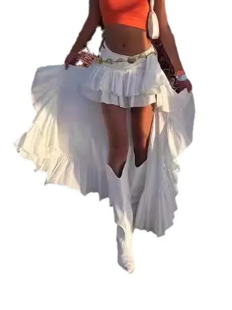 Sexy Party Long Tail Short Skirt Irregular Hem Pure Color Half-length Skirt Women's A-line Skirt Standard Fit Autumn 2025