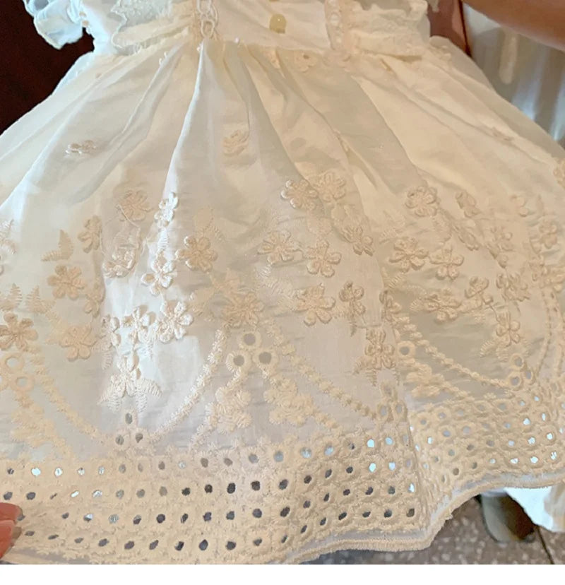 Girls' French Lolita Princess Dress, New Summer Style One-Year-Old Dress, White Cute Little Girl's Beautiful Short-Sleeved Dress
