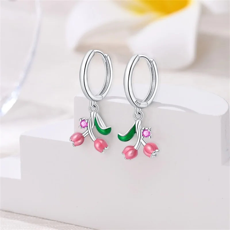 925 Sterling Silver Green Lucky Clover Yellow Daisy Bamboo Earrings  for Women Bee Butterfly Ear Studs Elegant Party Jewelry