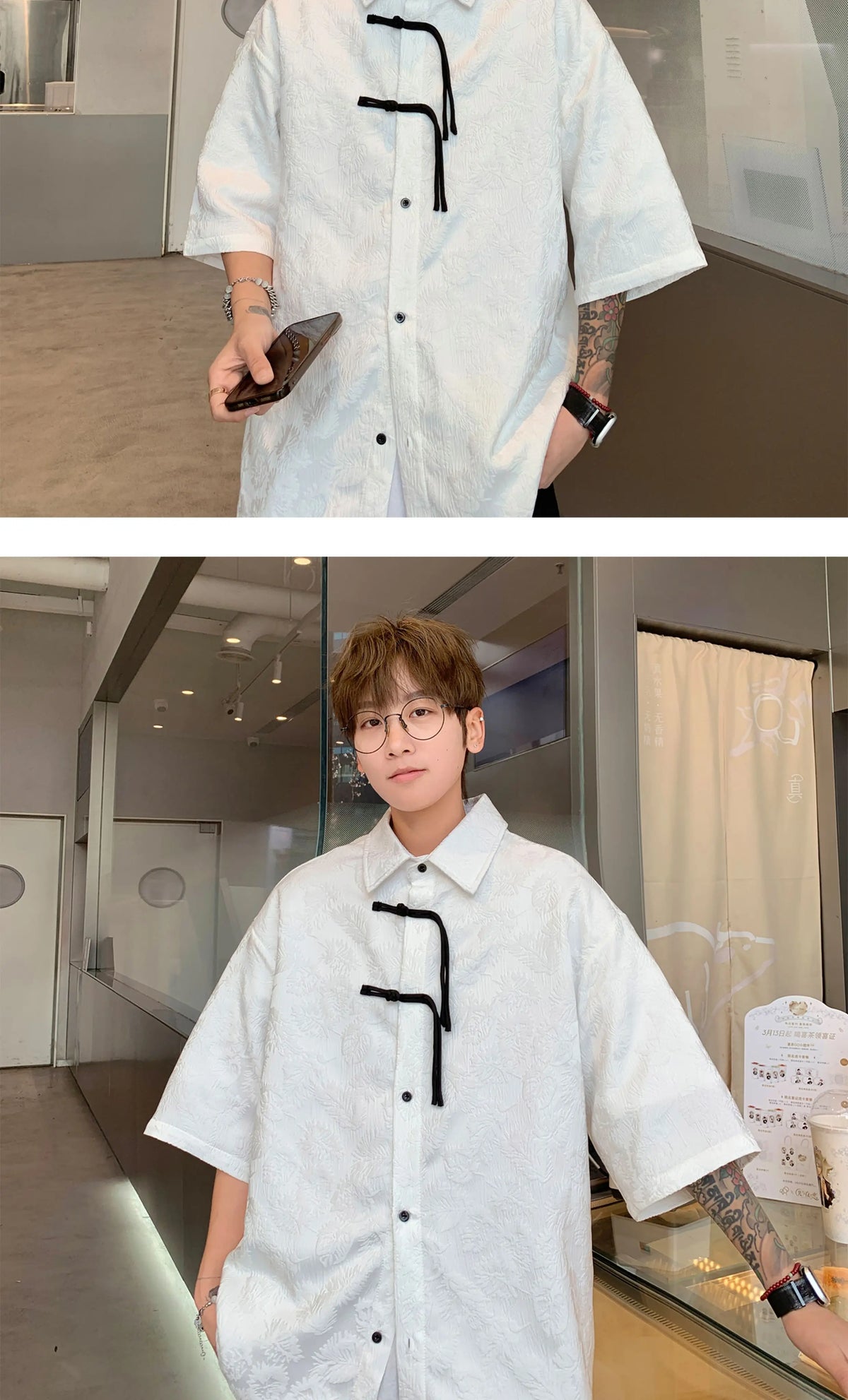 2024 Men Chinese Style Shirt Mens Tang Dress Hanfu Half-Sleeve Shirt Male Printing Kung Fu Outfit Loose Casual Tops