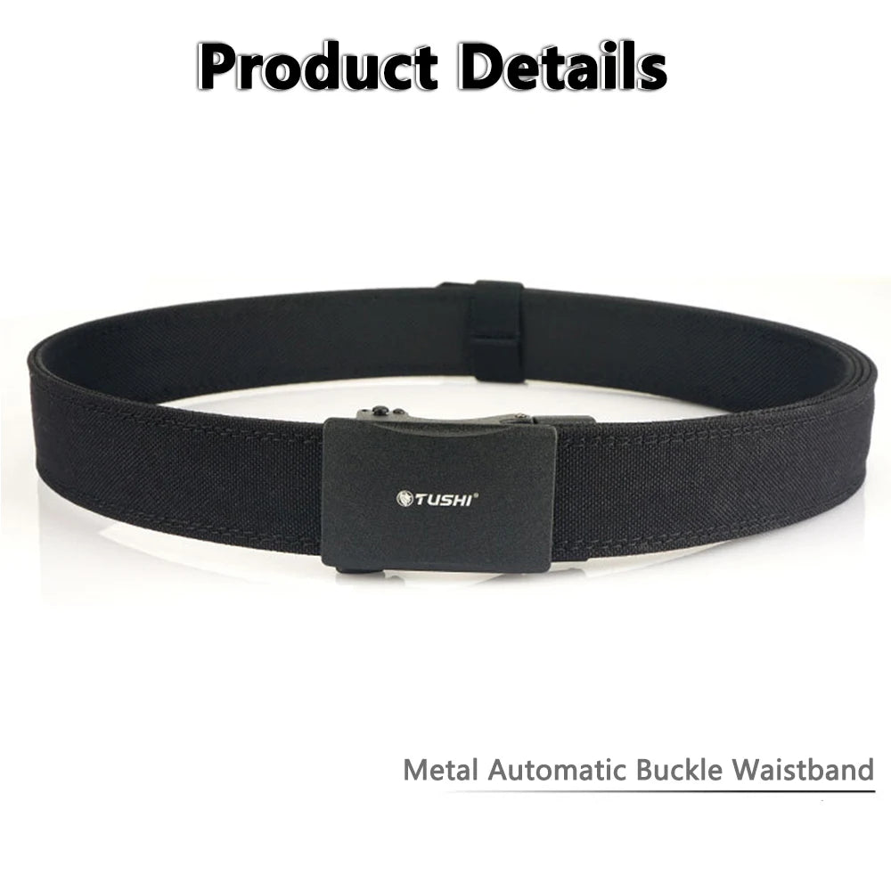 TUSHI New Stiff Tactical Belt for Men Metal Automatic Buckle Military Police Duty Belt 1100D Nylon Gun Belt Casual Girdle Male