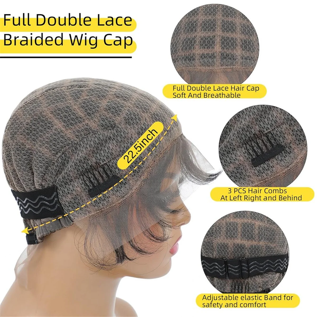 HOT Braided Wig Cap -Double Full Lace Crochet Wig Cap with Baby Hair - Breathable Lace Cap for Black Women Glueless Braided