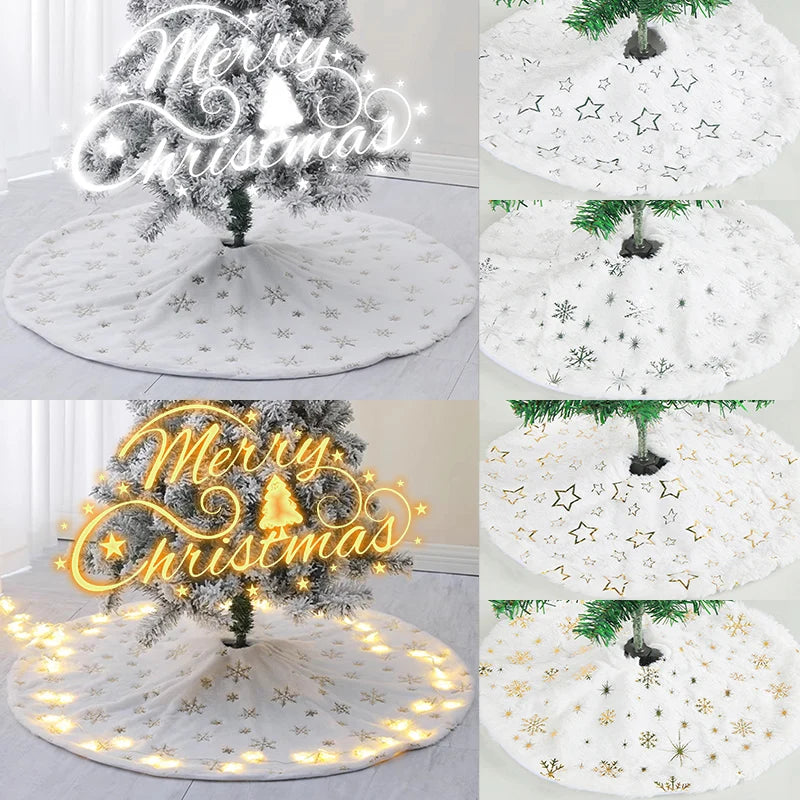 38/60cm Christmas Tree Skirt White Plush Xmas Tree Skirts Gold Silver Snowflake Plush Carpets Home New Year Party Decorations